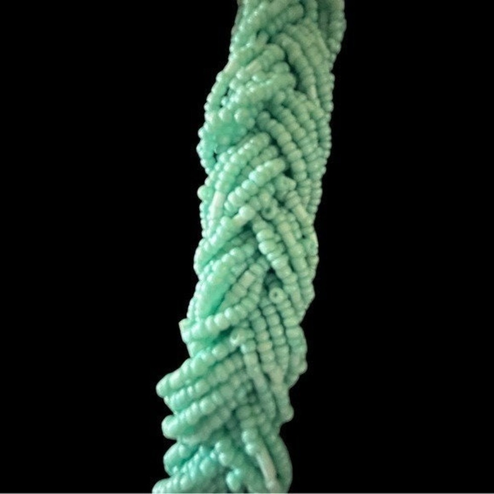 Vintage Braided Seed Bead Mint Green Necklace - Picture 3 of 4